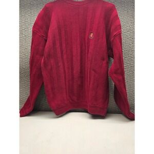 Chaps Ralph Lauren Mens XL Red Chevron Herringbone Knit Crewneck Sweater Vintage